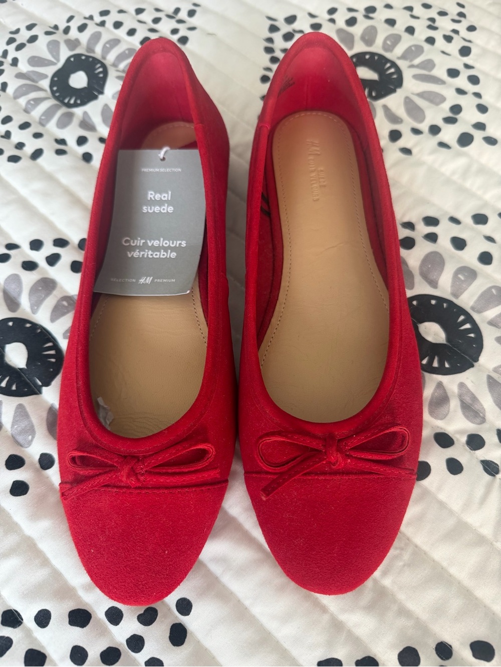 H&M Red Suede Ballet Flats with Bow Accent